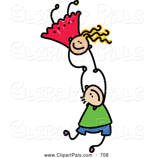 Pal Clipart Of A Childs Sketch Of Two Kids Holding Hands While Playing