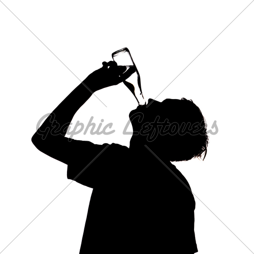 Silhouette Of A Man Drinking   Gl Stock Images