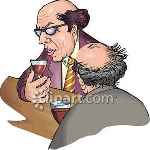 Two Bald Guys Having A Drink   Royalty Free Clipart Picture