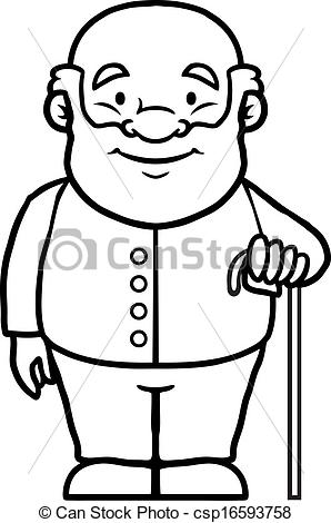Vector   Black And White Old Man Holding A Cane   Stock Illustration