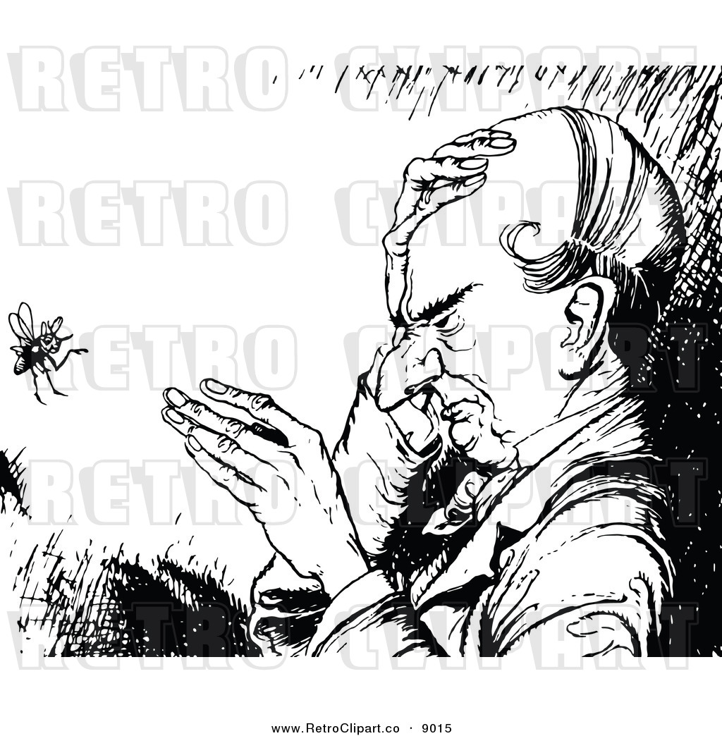 Vector Clipart Of A Retro Black And White Old Man And Gnat By Prawny