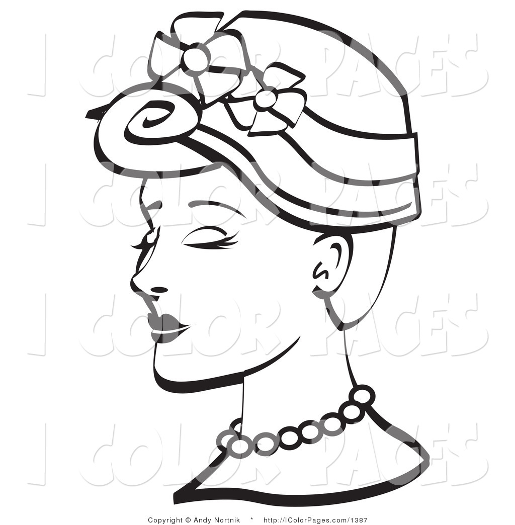 Vector Coloring Page Of A Vintage Woman In A Floral Hat By Andy