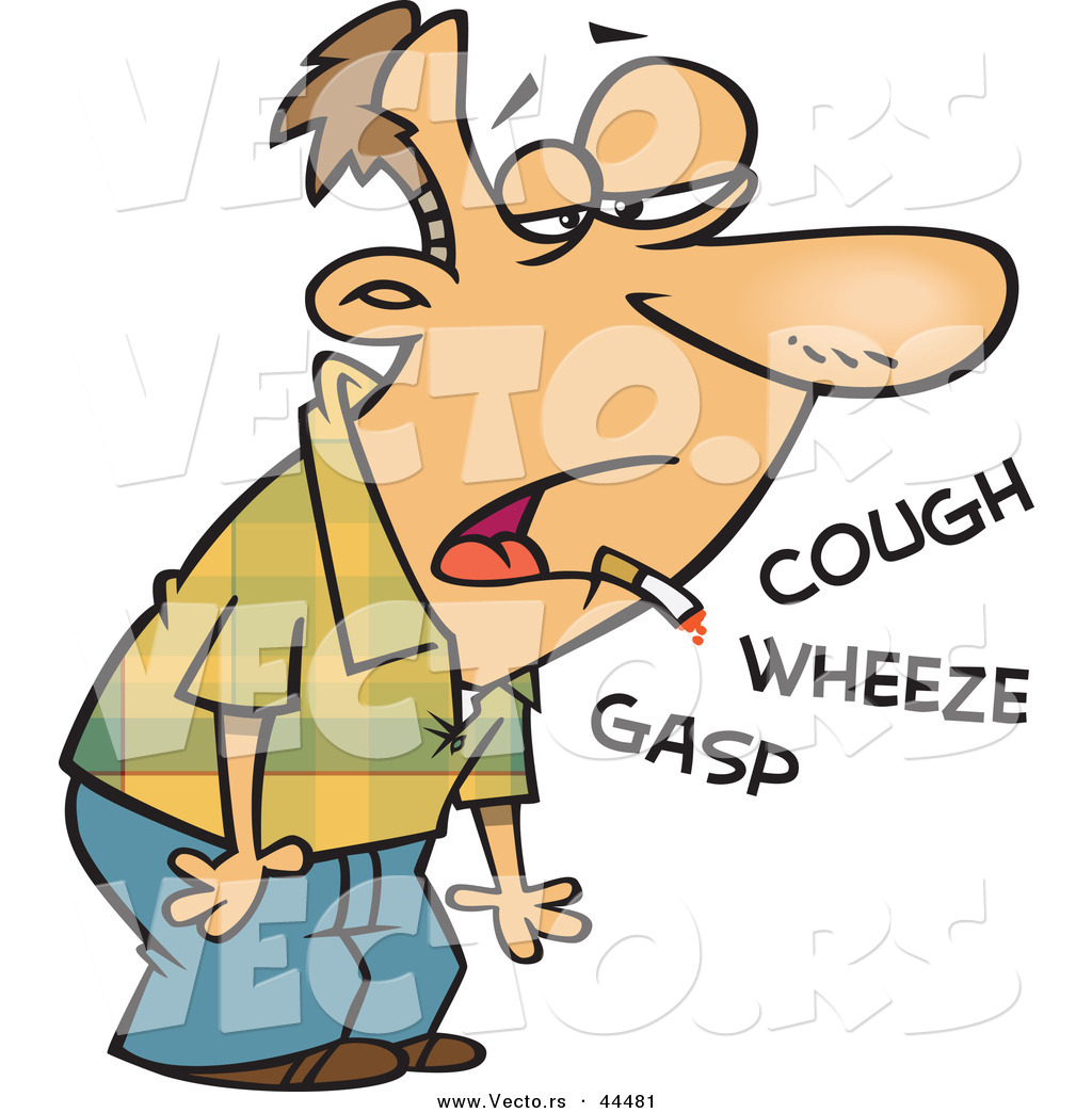 Vector Of A Sick Cartoon Man Coughing Wheezing And Gasping While