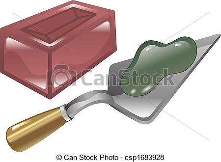 Vector Of Brick Mortar And Trowel Illustration   Red Brick Mortar And