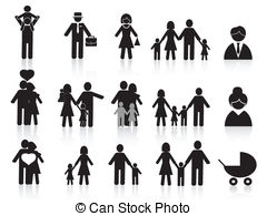 Black Happy Family Icons Set   Set Of Black Happy Family