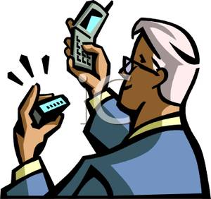     Cartoon Of A Man Talking On A Cellphone   Royalty Free Clipart Picture