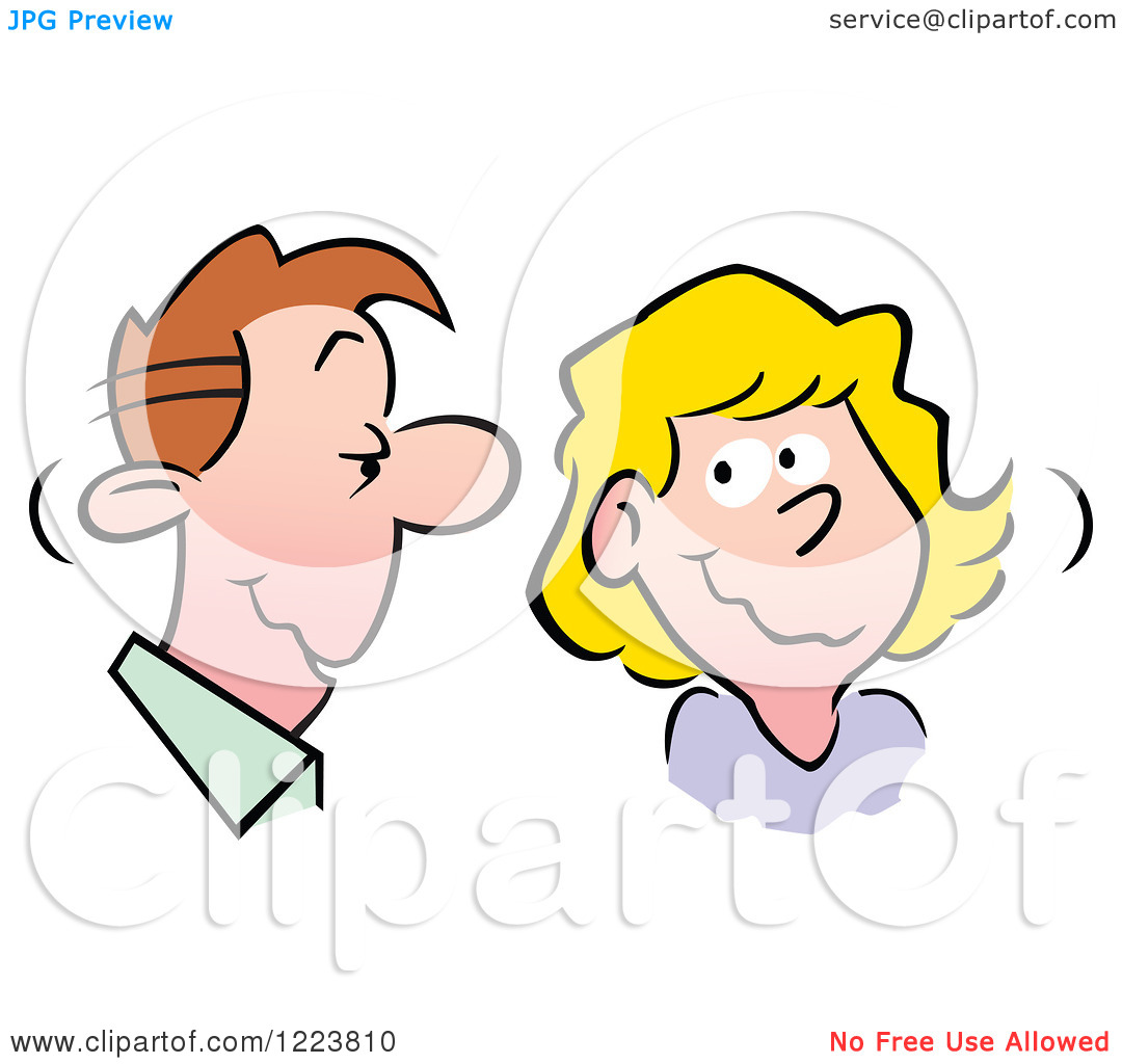 Clipart Of A Man And Woman Talking Over Embarassing Gossip   Royalty