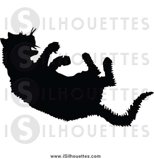 Clipart Of A Silhouetted Hissing Cat On Its Back