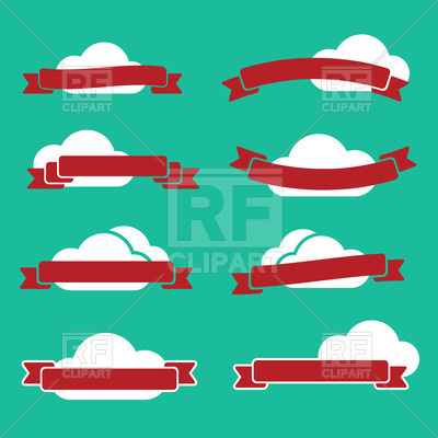Flat Banner Set Made Of Red Ribbons And White Clouds Download Royalty    