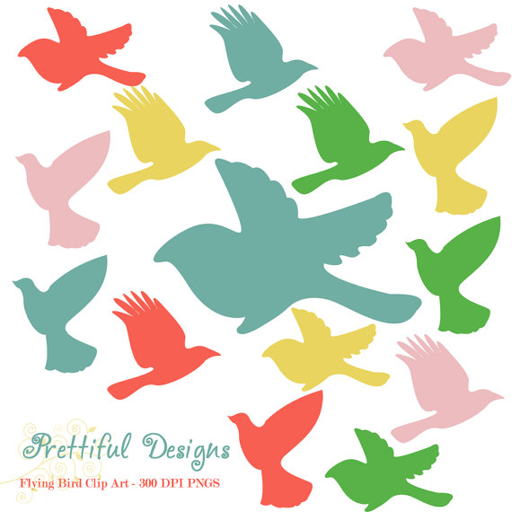 Flying Bird Silhouette Clip Art Muted Rainbow Clipart Instant Download    