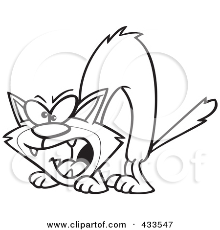 Hissing Cat Cartoon Page Line Art Of A Hissing