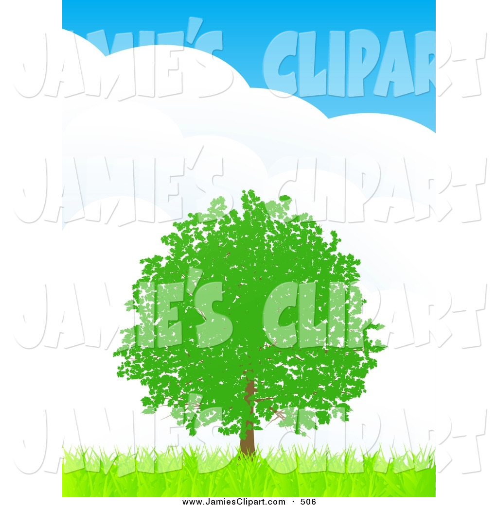 Lush Leafy Green Tree With Foliage In A Flat Landscape Of Green Grass