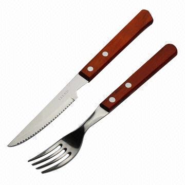 Steak Knife And Steak Fork With Wooden Handle 1 2mm Steak Knife