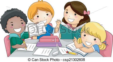 Vector Clipart Of Group Study   Illustration Featuring A Group Of Kids