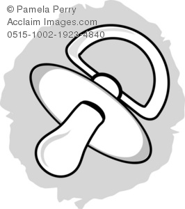 Black And White Clip Art Illustration Of Cartoon Pacifier