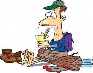 Cartoon Hiker With Blisters On His Feet Royalty Free Clipart Picture