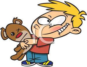     Cartoon Of A Boy Hugging A Teddy Bear   Royalty Free Clipart Picture