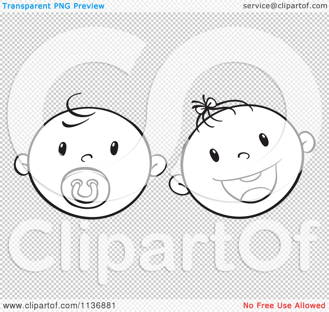 Cartoon Of Black And White Baby Faces Royalty Free Vector