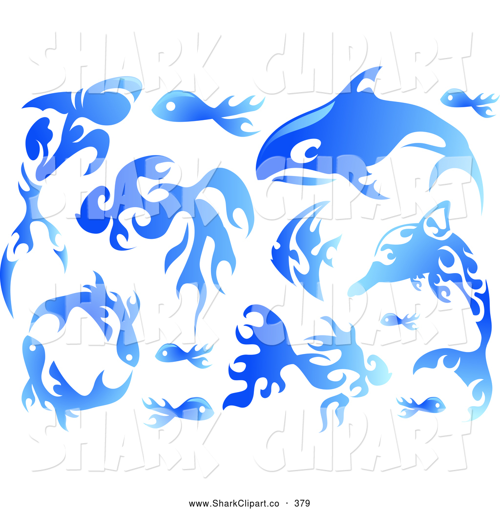 Clip Art Of A Group Of Water Or Blue Flame Design Elements Forming Sea