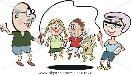 Family Exercise Cartoon