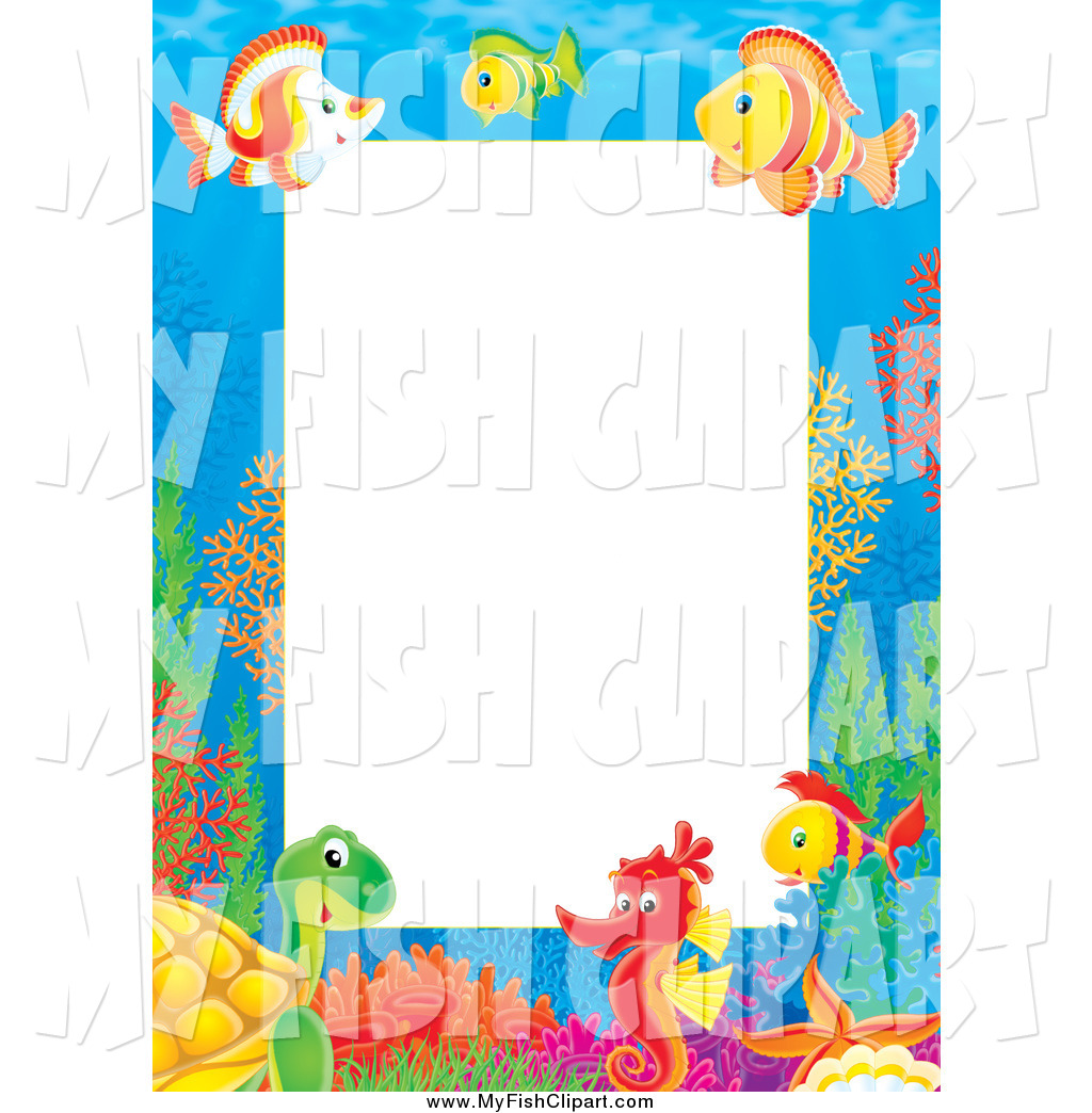 Larger Preview  Clip Art Of A Border Of Tropical Fish Turtles And