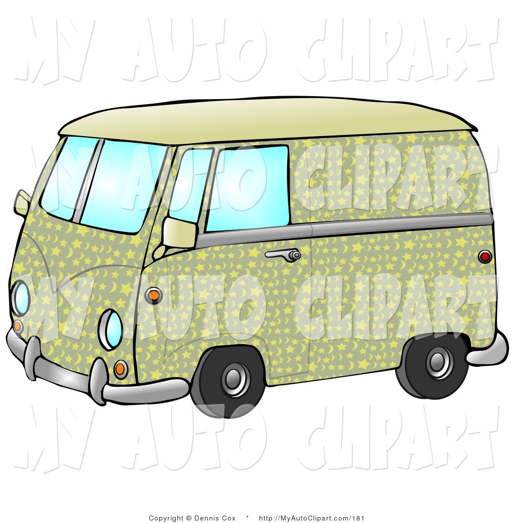 Larger Preview  Clip Art Of A Cool Green And Yellow Hippie Van With    