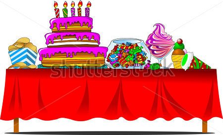 Mesa De Banquete Con Pastel Y Dulces  Ilustraci N Vectorial