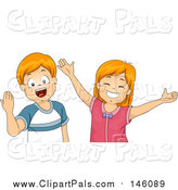 Pal Clipart Of Happy Red Haired Caucasian Children Welcoming And    