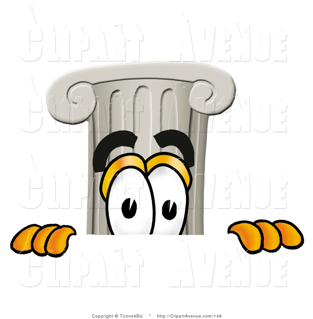 Avenue Clipart Of A Curious Pillar Mascot Cartoon Character Peeking