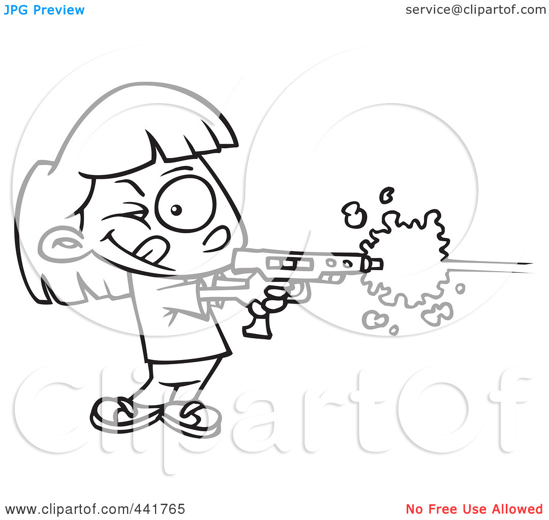     Black And White Outline Design Of A Girl Playing Laser Tag By Ron