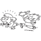 Cartoon Kids Playing With Water Balloons  Black And White Line Art
