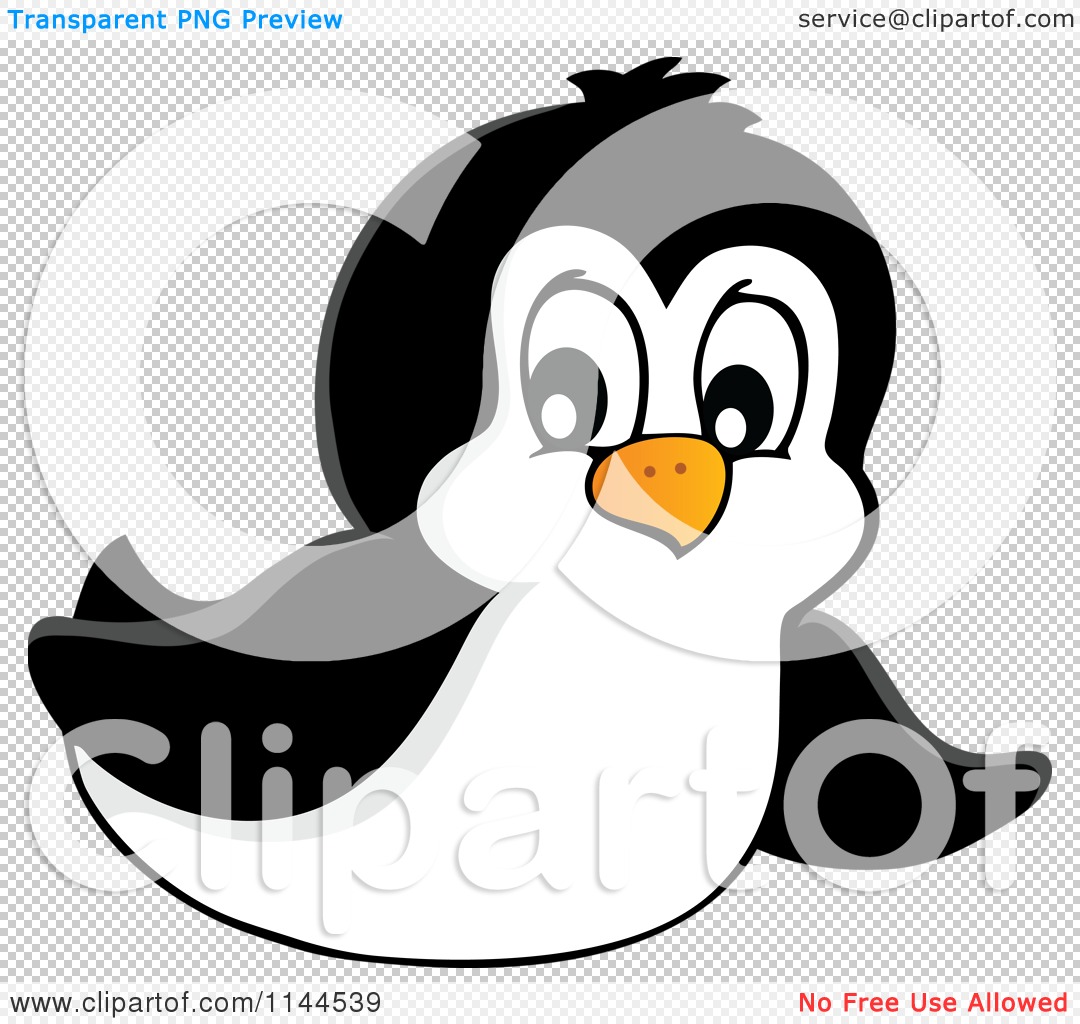 Clip Art Black And White Cartoon Of A Cute Little Penguin Sliding