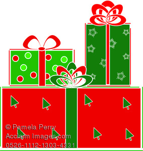 Clip Art Illustration Of A Stack Of Wrapped Christmas Gifts