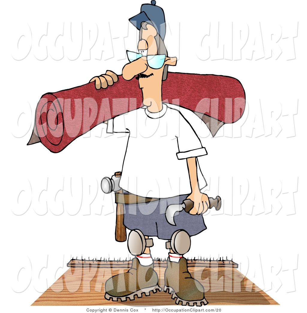 Clip Art Of A Carpet Man With A Roll Of Carpet Over His Shoulder In A