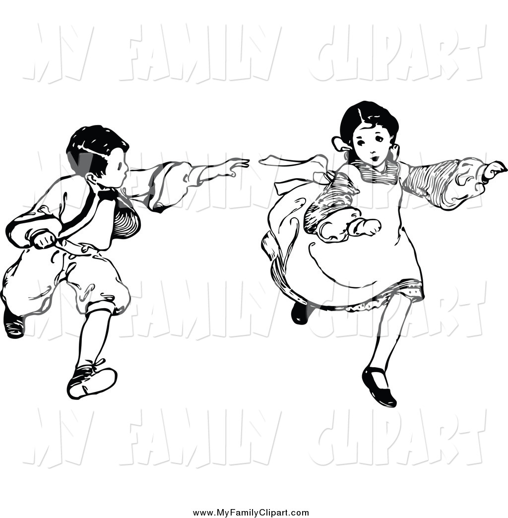 Clip Art Of Vintage Black And White Siblings Playing Tag By Prawny    
