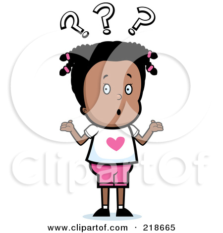 Clipart Illustration Of A Confused Black Girl Shrugging Under Question