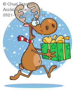 Clipart Image Of A Reindeer Holding A Christmas Present Walking