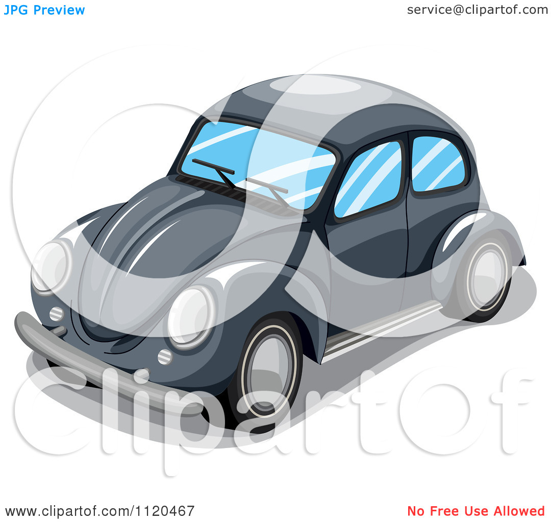 Clipart Of A Black Vw Slug Bug Car   Royalty Free Vector Illustration