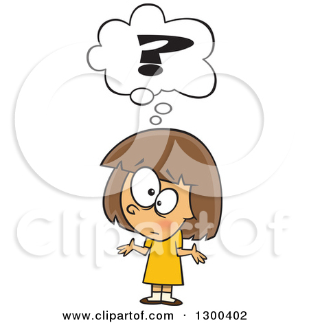 Clipart Of A Cartoon Confused Brunette White Girl Shrugging Under A    