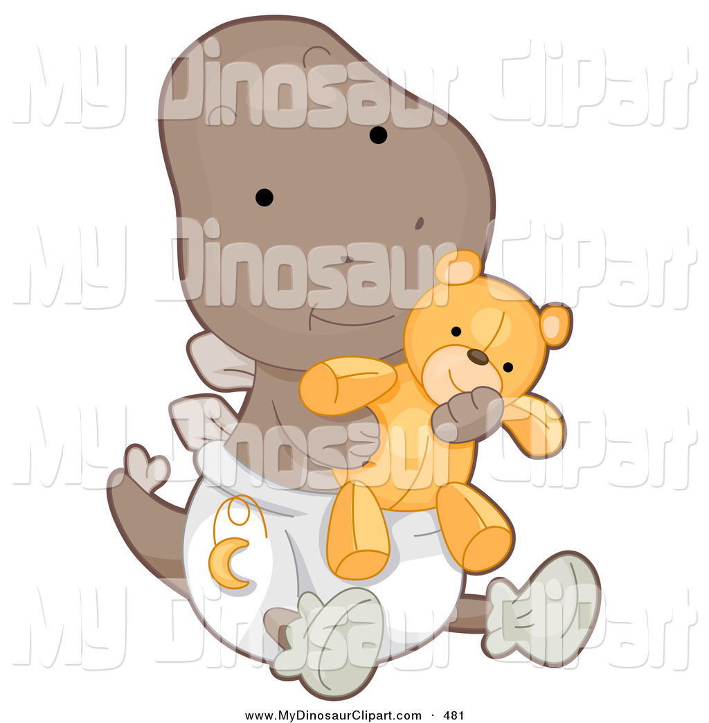 Clipart Of A Cute Brown Baby Stegosaurus Dino Holding A Teddy Bear And