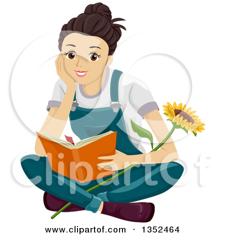 Clipart Of A Happy Brunette Caucasian Teenage Girl Sitting On The