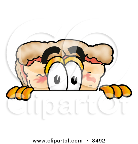 Clipart Picture Of A Slice Of Pizza Mascot Cartoon Character Peeking