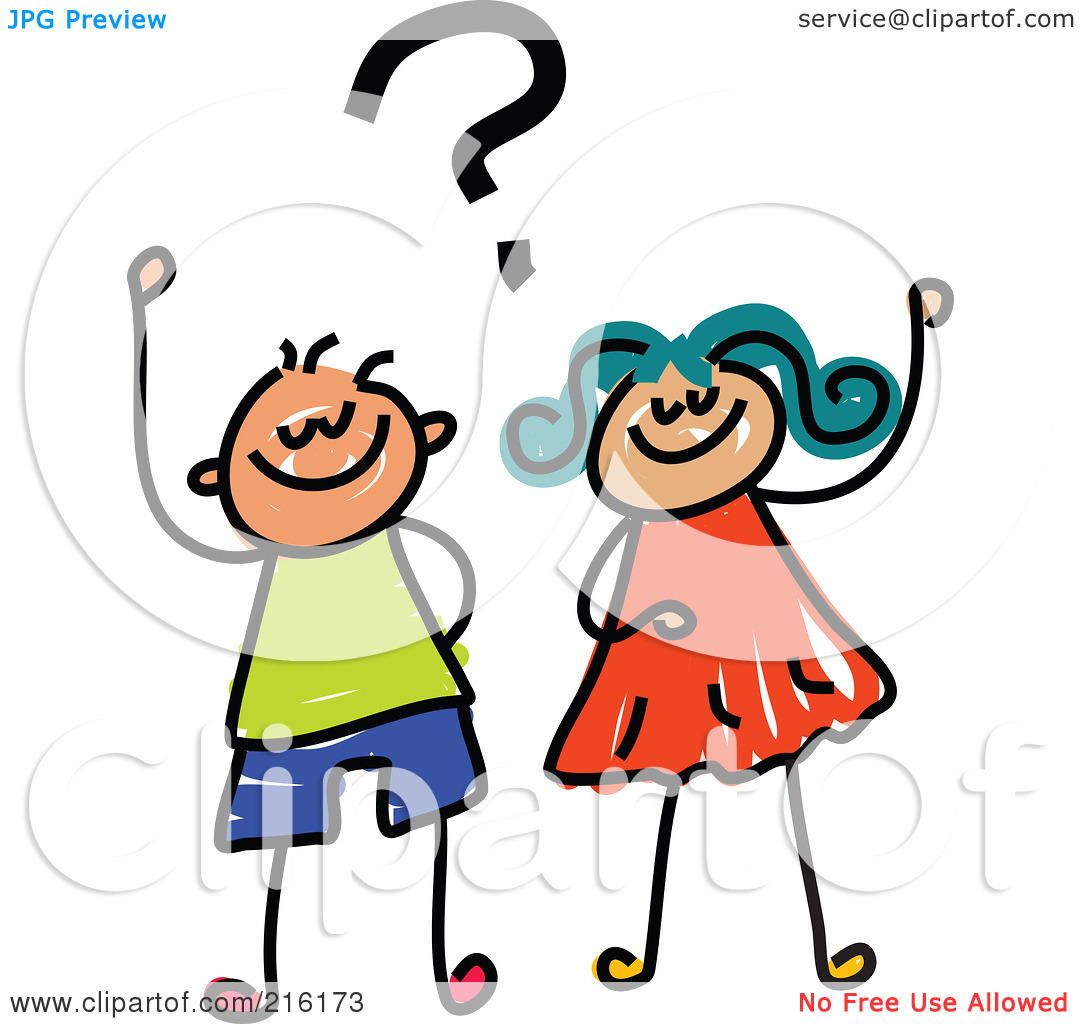 Free  Rf  Clipart Illustration Of A Childs Sketch Of A Boy And Girl