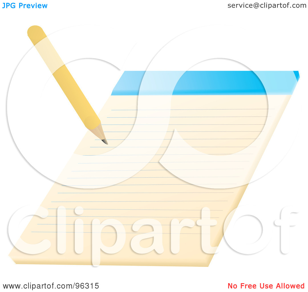 Free  Rf  Clipart Illustration Of A Yellow Pencil Writing On A Notepad