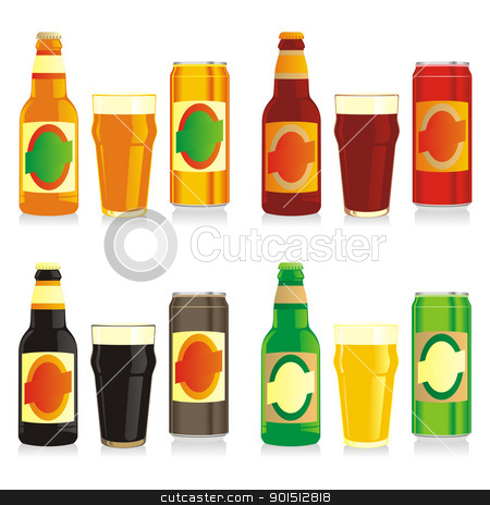 Isolated Different Beer Bottles Cans And Glasses Stock Vector Clipart