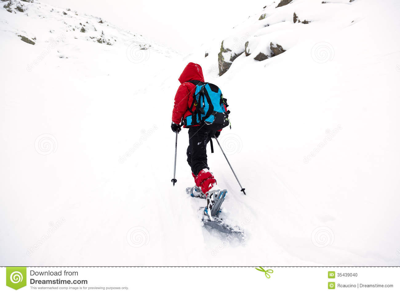 Kid In Mountain With Snowshoe Stock Photo   Image  35439040