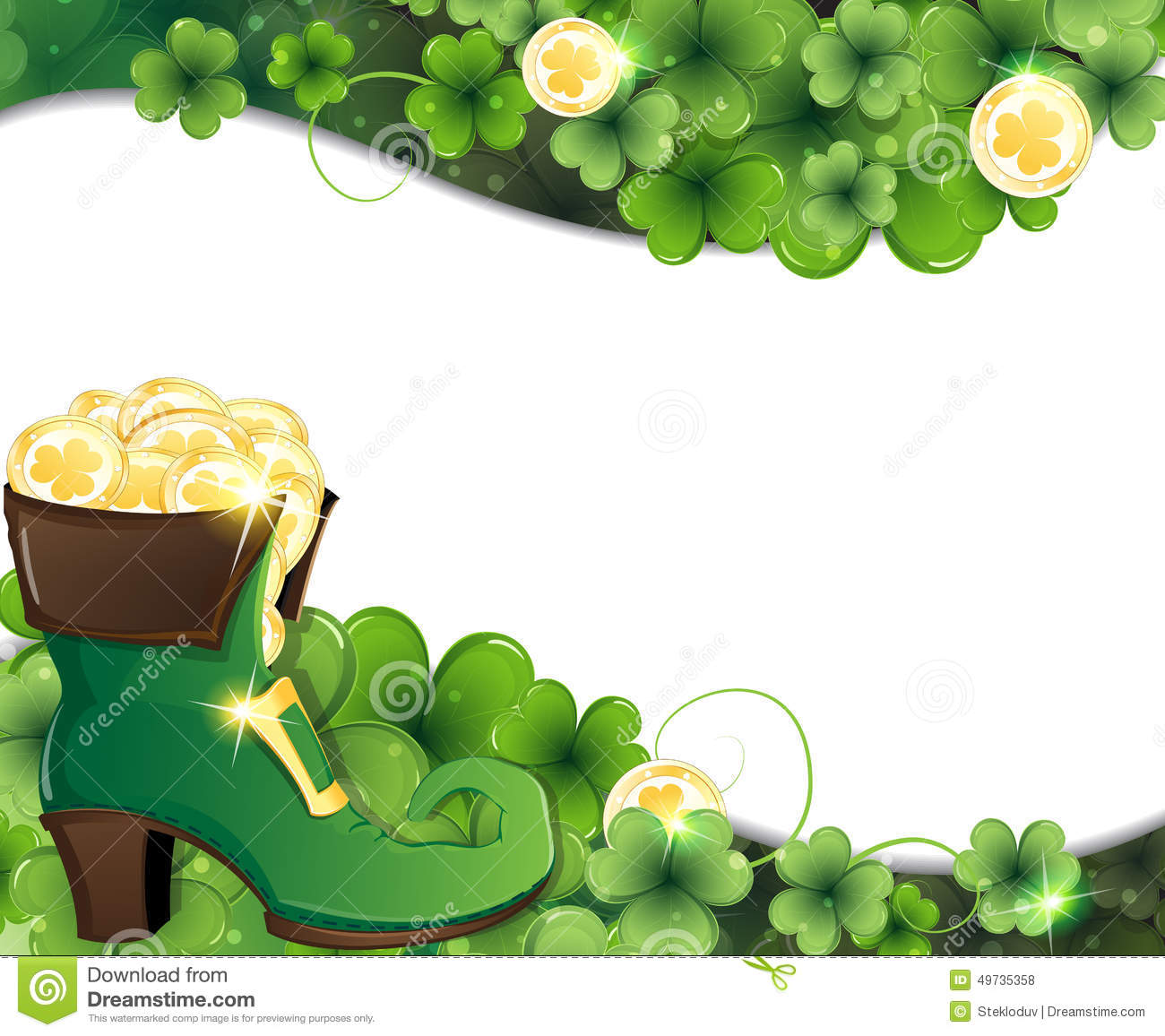 Leprechaun Shoe On Clover And Gold Coins  St  Patrick S Day Background