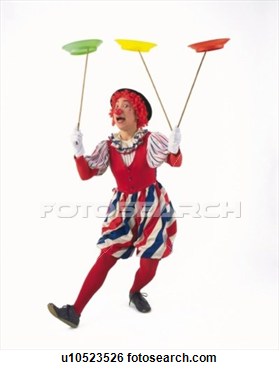 Portrait Of Clown Spinning Plates Front View View Large Photo Image