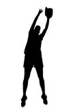 Silhouette With Clipping Path Of Female Softball Player Stock Photos