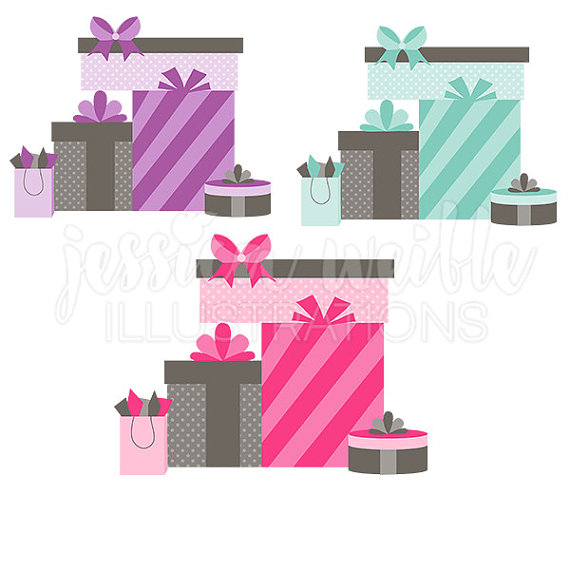 Stack Of Gifts Cute Digital Clipart   Commercial Use Ok   Pretty